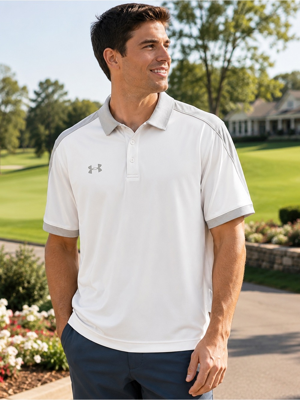 Under Armour Men’s UA Trophy Polo White Gray Golf Shirt XL NWT